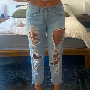 Denim low rise ripped jeans
